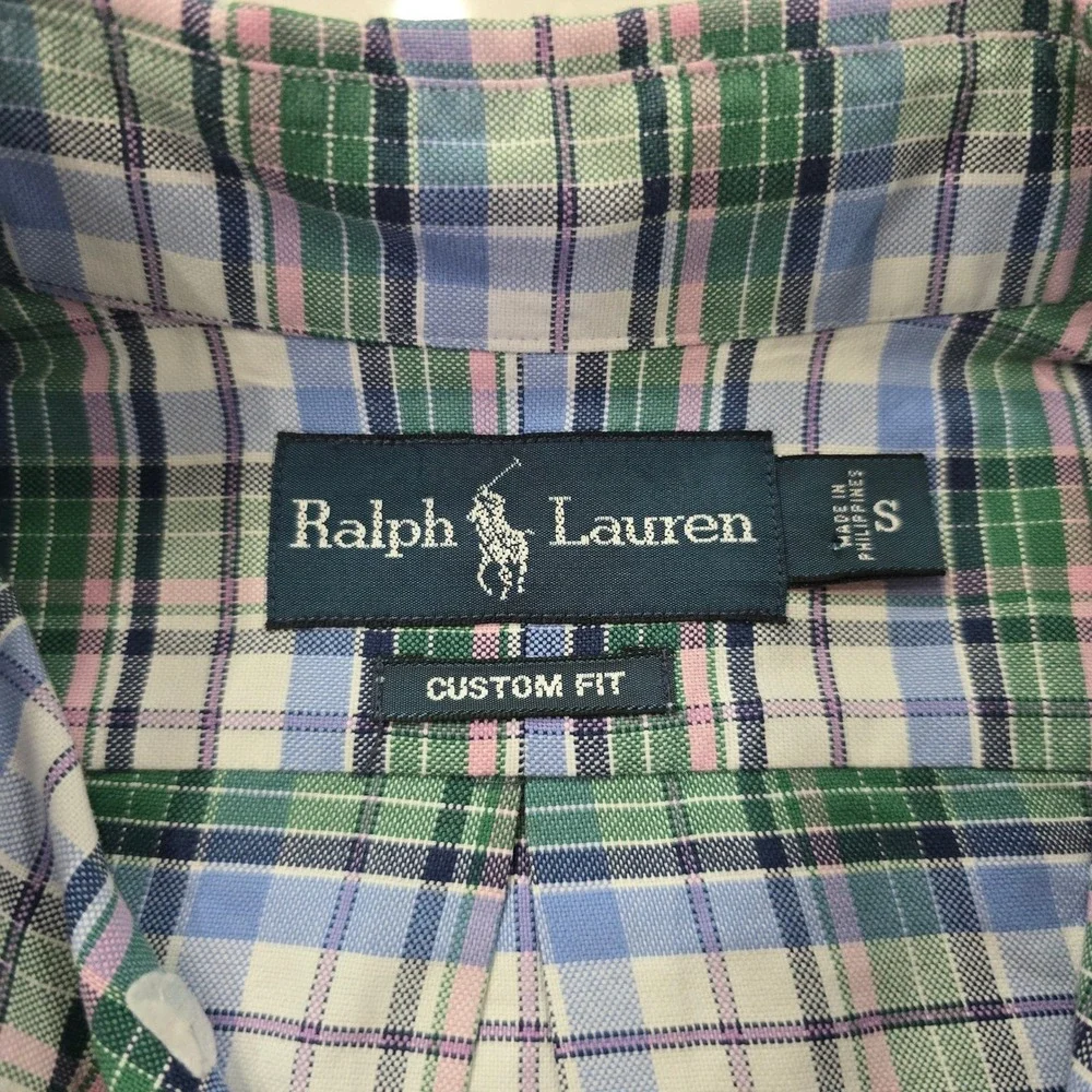 Polo Ralph Lauren Mens Custom Fit Plaid Button Down Shirt Blue Green Pink Small